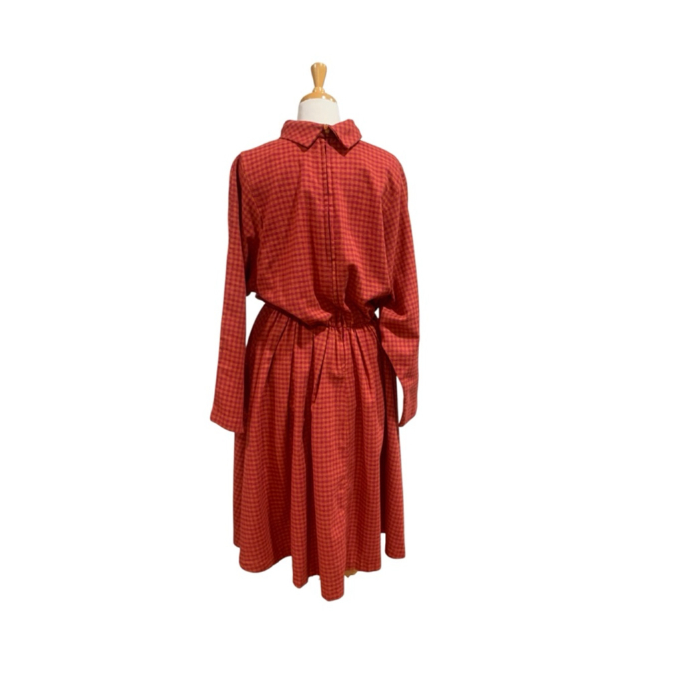 Vntg 60’s Women's homemade Long Sleeve wool Dress pink & Orange Gingham Volup - Picture 5 of 10